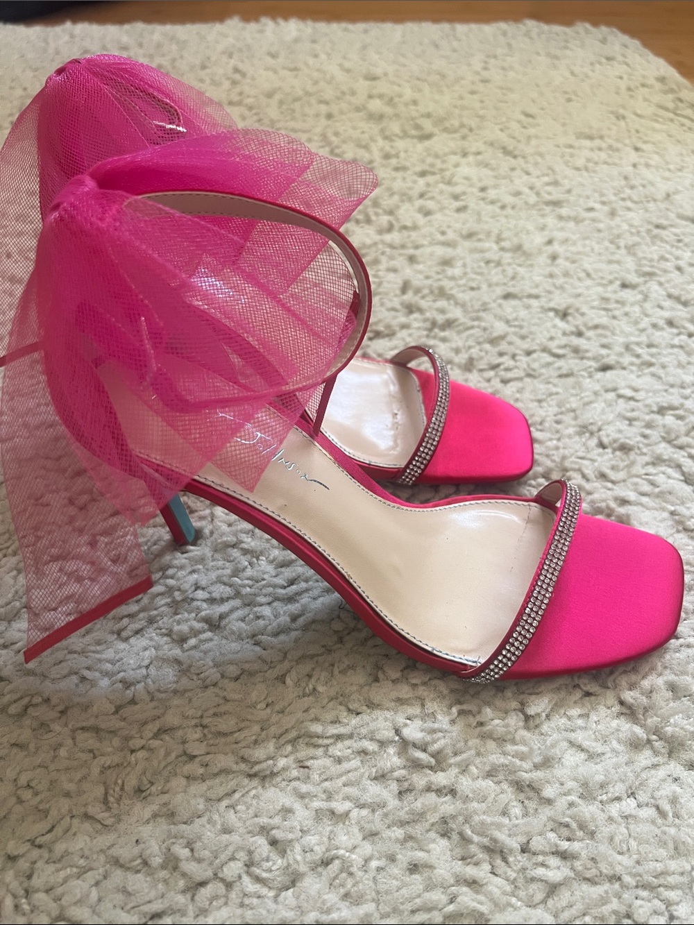 Betsey Johnson Hot Pink Tulle Bow Stiletto Sandals